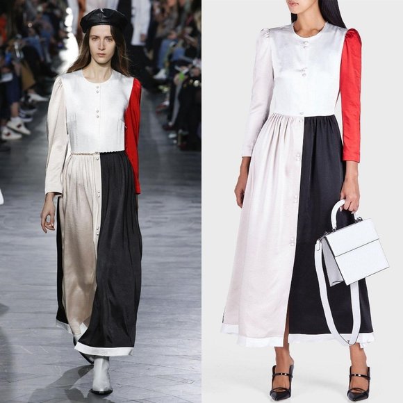 REJINA PYO Dress MEDIUM Black Red Satin Maxi‎ Patchwork Kaftan Tent NWT $1,295 - Picture 12 of 14